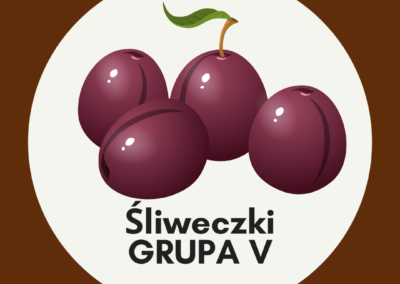 Obrazek przedstawia śliweczki znajdujące się na tle szarego koła a to jest umiejscowione na brązowym tle.